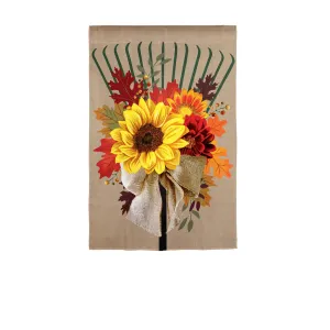 Fall Floral Rake Garden Burlap Flag,14b9980