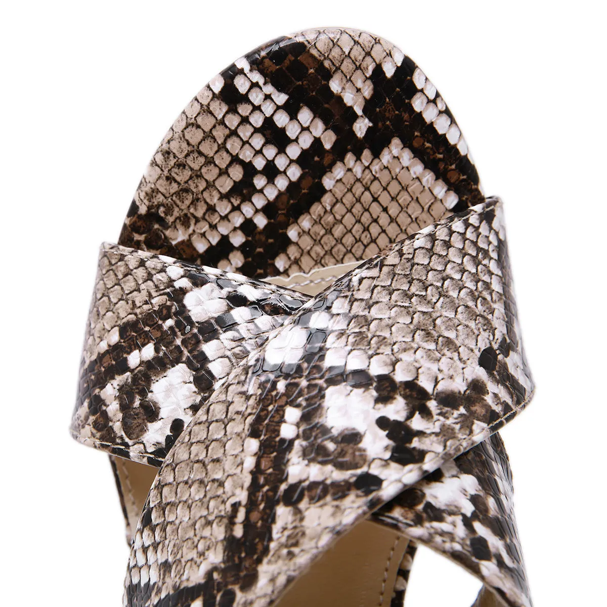 Fashion High-heeled Sandals Female Summer Sexy Open-toe Snake Pattern Sandals and Slippers Female Thick With