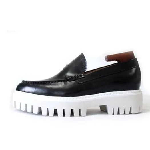 Fashion Platform Creepers Slip On Luxury European White Designer Shoes Men High Quality Loafers Real Leather Genuine Large Size