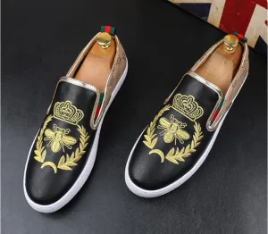 Fashion Suede Leather Embroidery Bess Loafers Mens Casual Printed Moccasins Shoes Slip On Man Party Driving Wedding Flats
