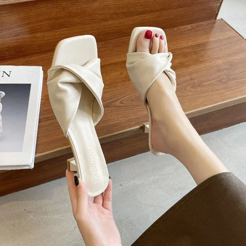 Fashion Summer Women Shoes New Handmade Square Open Toe High Heels