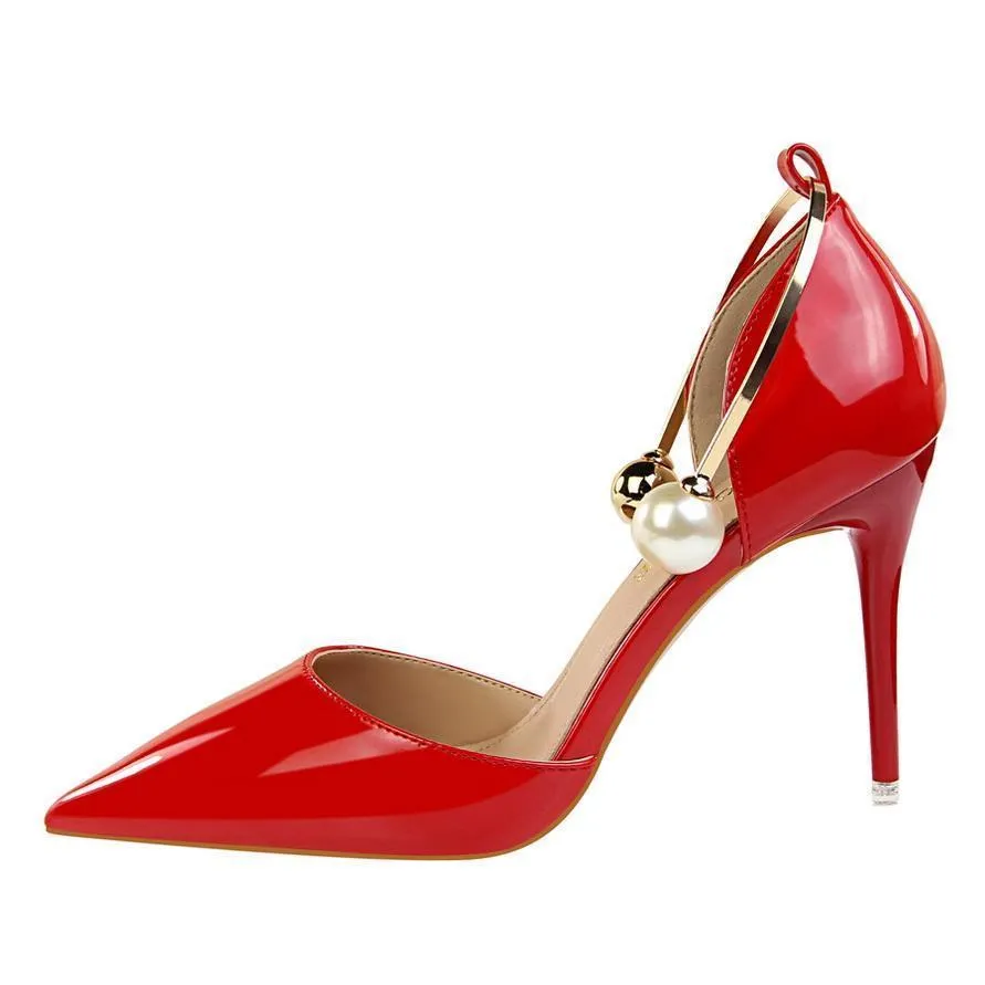 Faux Pearl Ankle Clasp Stilettos