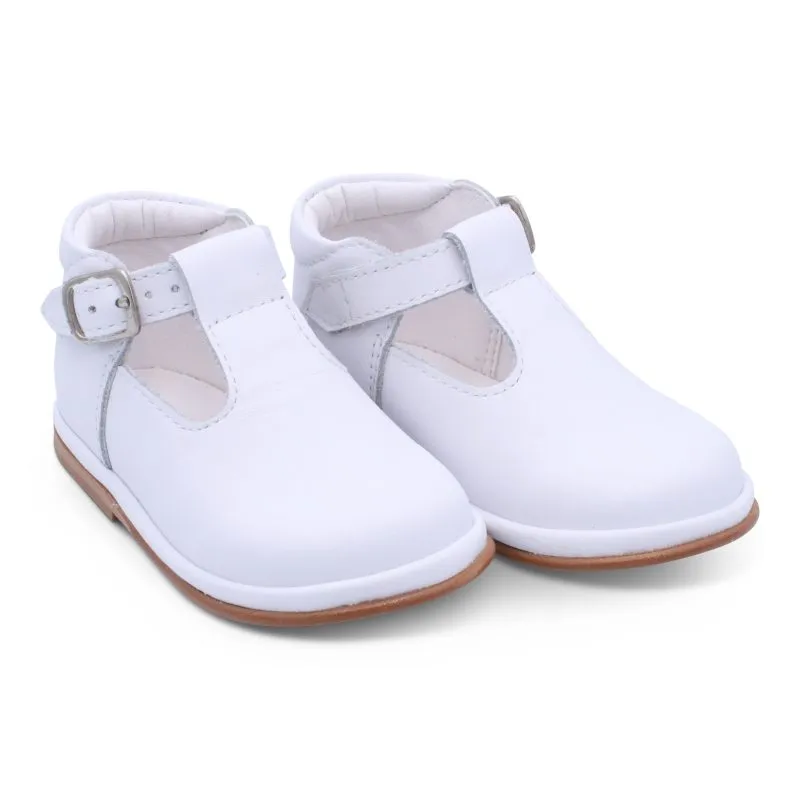 'Fernando' Boys White Leather T-Bar Shoes