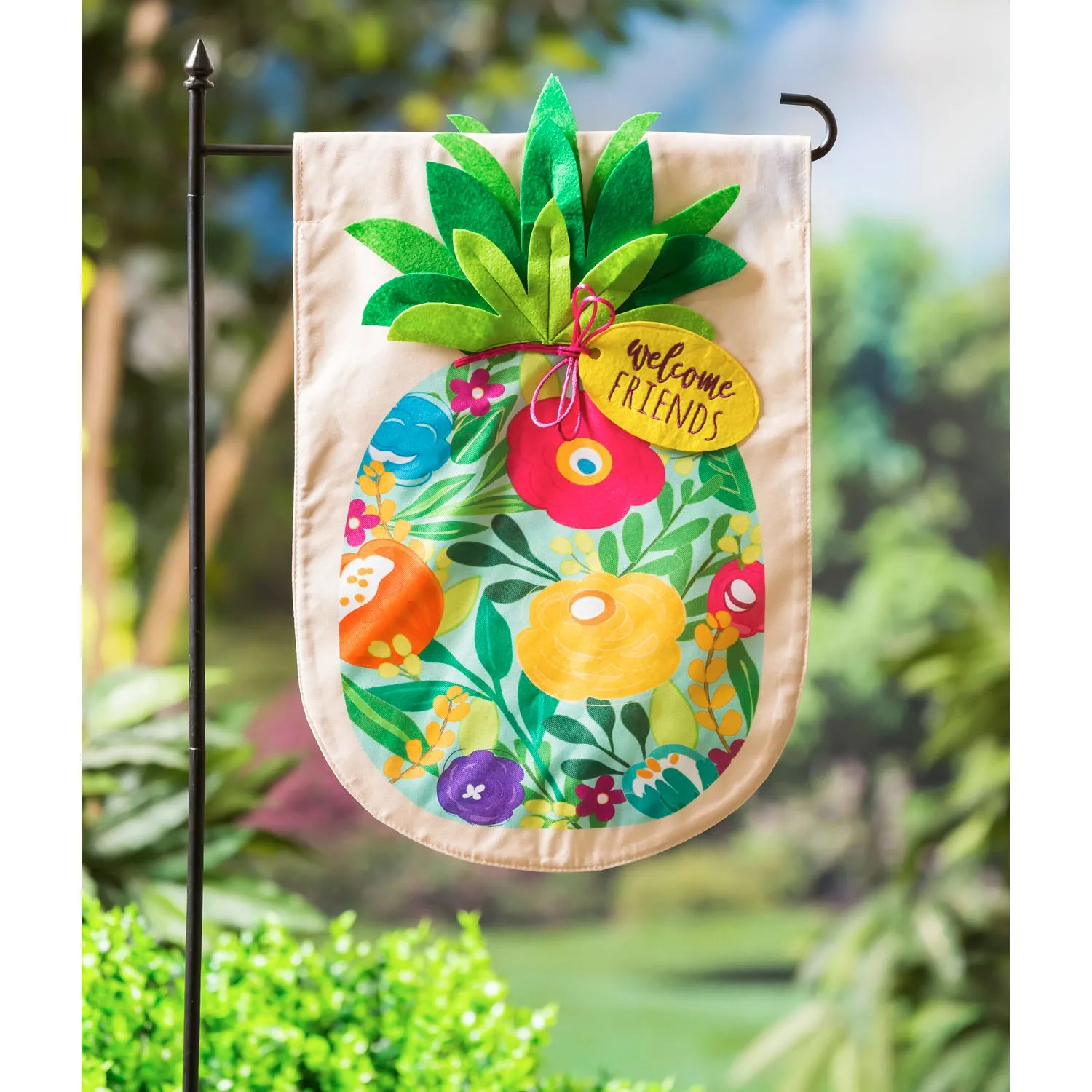 Floral Pineapple Garden Linen Flag,14l9182bl