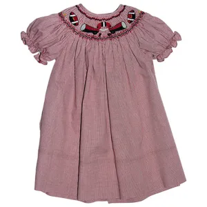 Football Maroon Gingham Smocked Bishop