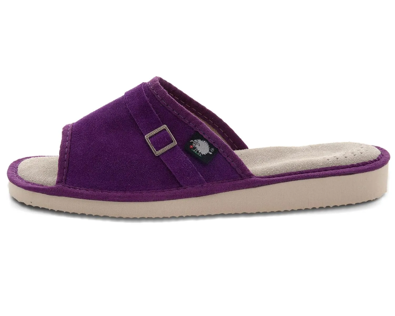FOOTHUGS Women's Natural Leather Open Toe Slippers with Memory Foam Health Insole - Purple