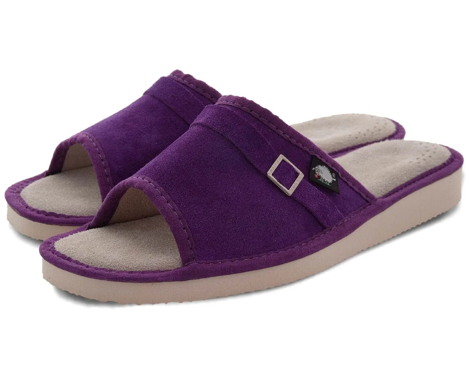 FOOTHUGS Women's Natural Leather Open Toe Slippers with Memory Foam Health Insole - Purple