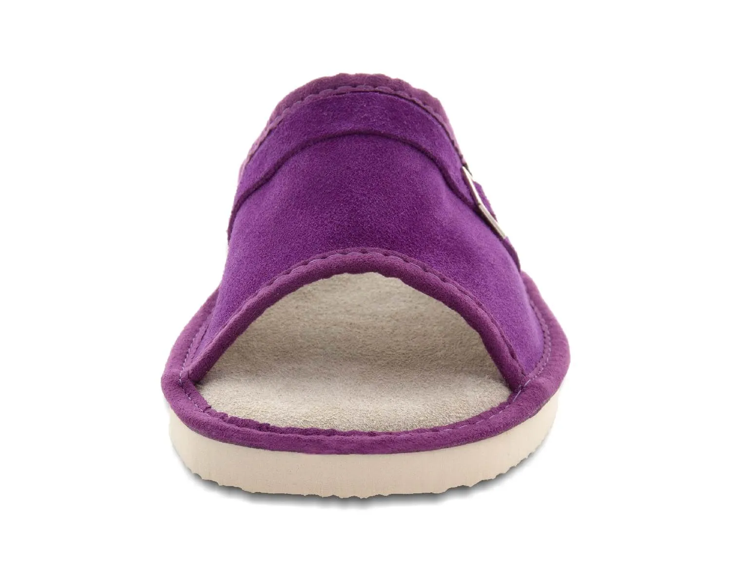 FOOTHUGS Women's Natural Leather Open Toe Slippers with Memory Foam Health Insole - Purple