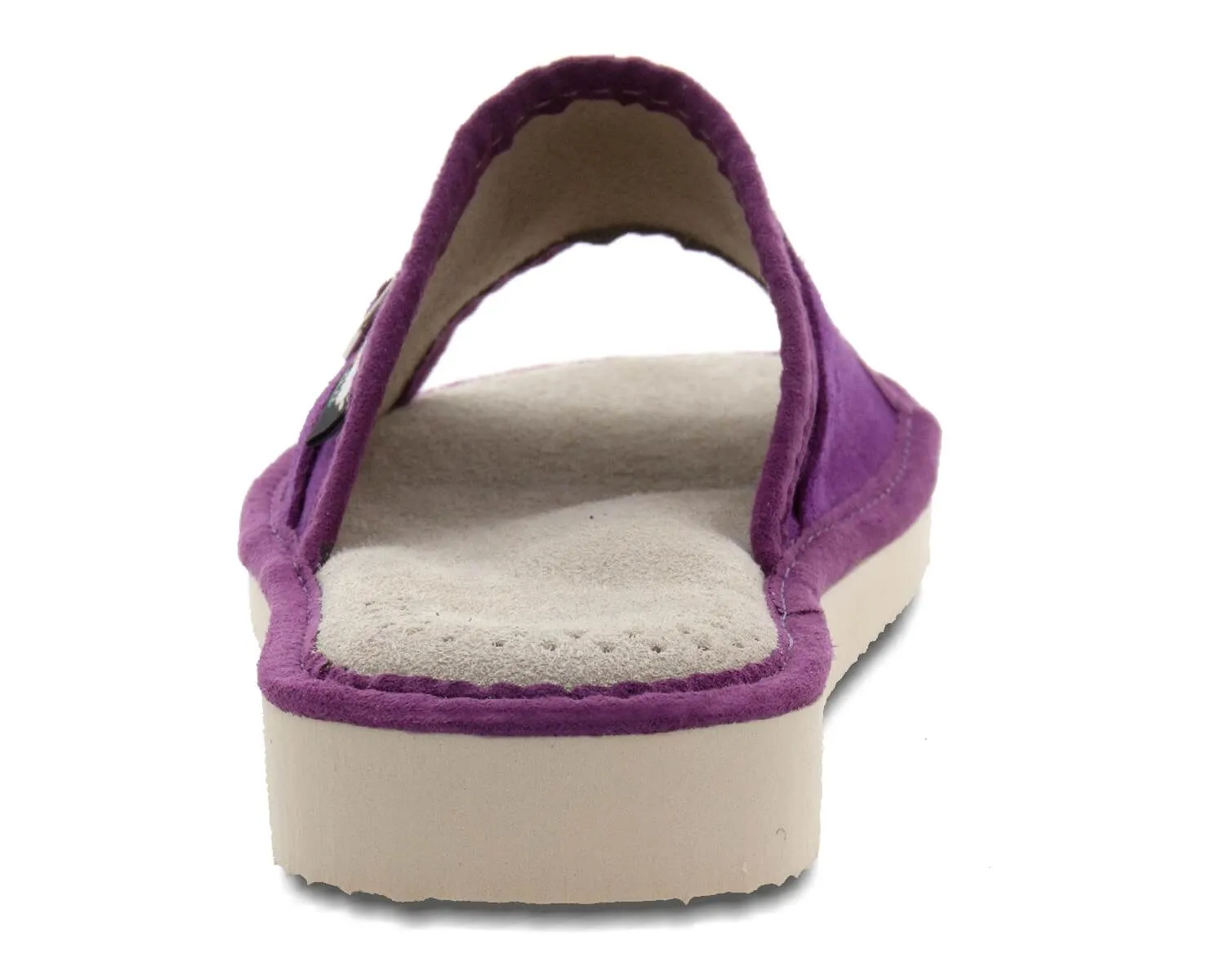 FOOTHUGS Women's Natural Leather Open Toe Slippers with Memory Foam Health Insole - Purple