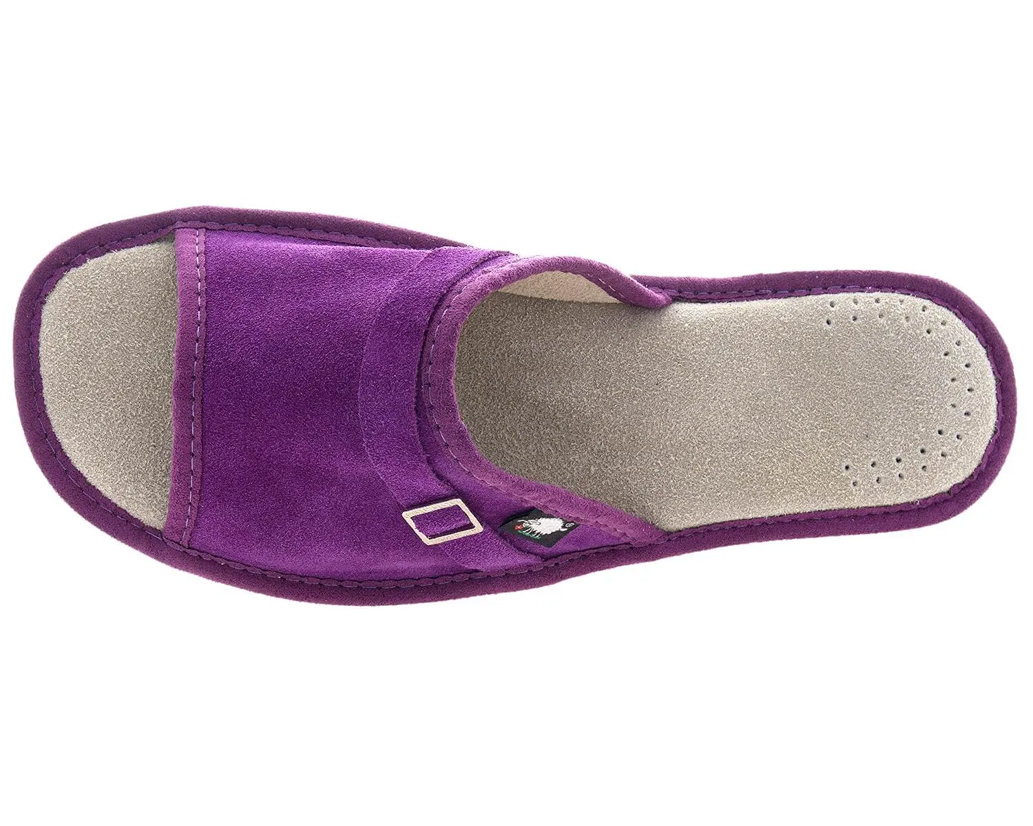 FOOTHUGS Women's Natural Leather Open Toe Slippers with Memory Foam Health Insole - Purple