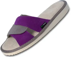FOOTHUGS Women's Suede Leather Open Toe Slippers with Memory Foam Health Insole | Butterfly - Grey-Purple