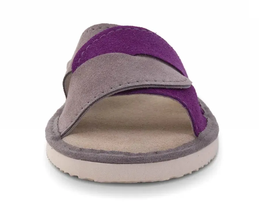 FOOTHUGS Women's Suede Leather Open Toe Slippers with Memory Foam Health Insole | Butterfly - Grey-Purple