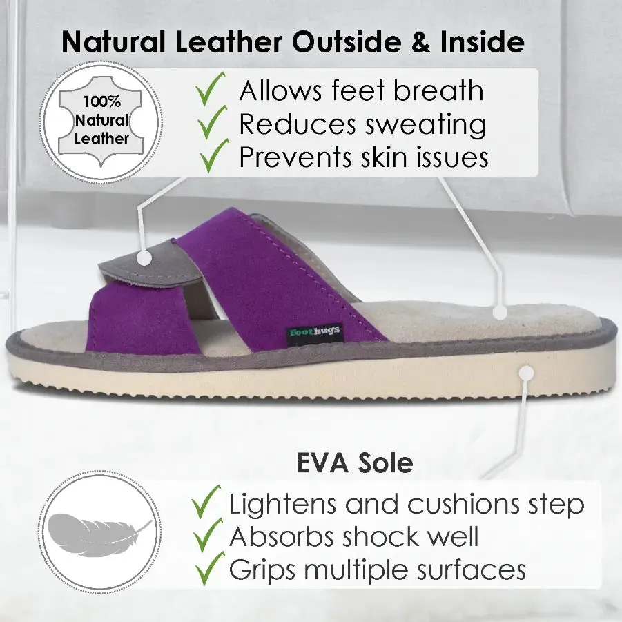 FOOTHUGS Women's Suede Leather Open Toe Slippers with Memory Foam Health Insole | Butterfly - Grey-Purple