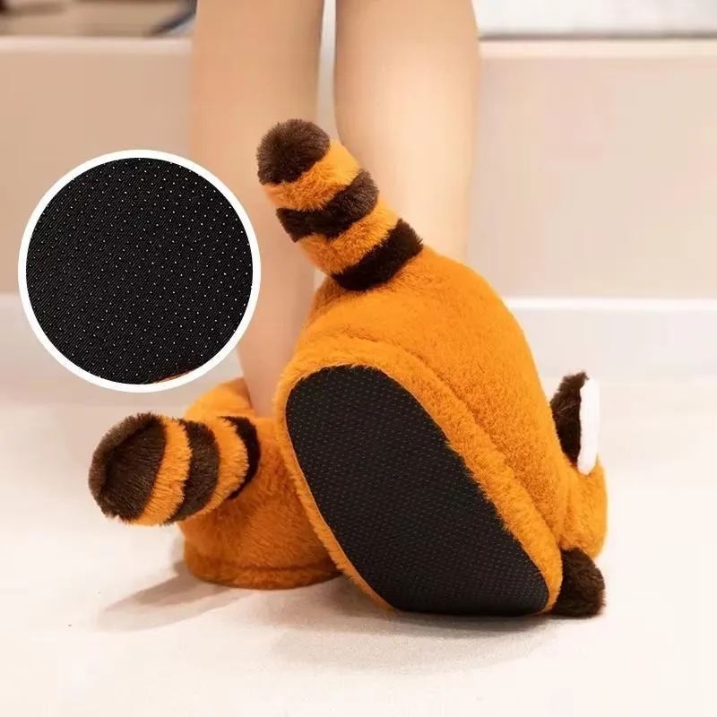 Fox and Panda Bag with Cotton Slippers Plush Indoor Slippers