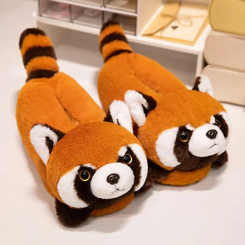 Fox and Panda Bag with Cotton Slippers Plush Indoor Slippers