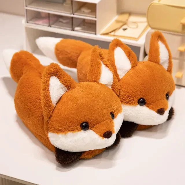 Fox and Panda Bag with Cotton Slippers Plush Indoor Slippers