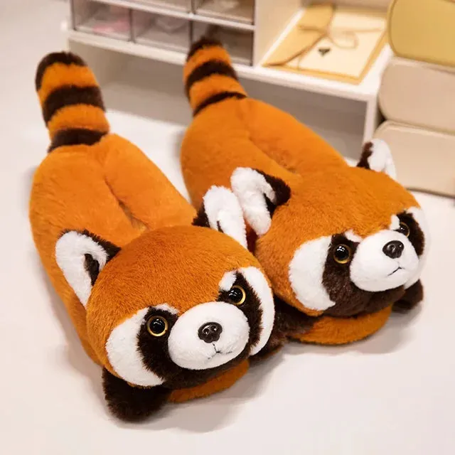 Fox and Panda Bag with Cotton Slippers Plush Indoor Slippers