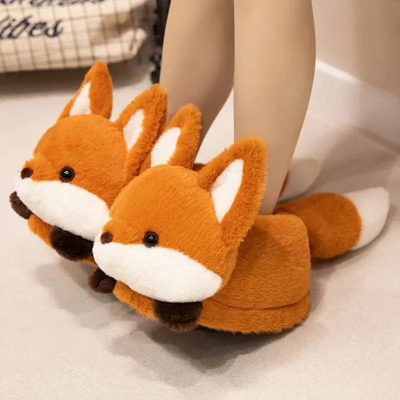 Fox and Panda Bag with Cotton Slippers Plush Indoor Slippers