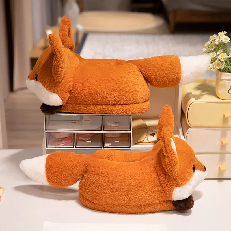 Fox and Panda Bag with Cotton Slippers Plush Indoor Slippers