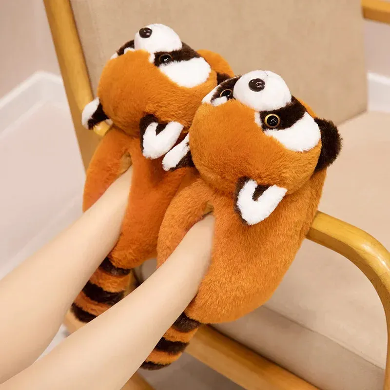 Fox and Panda Bag with Cotton Slippers Plush Indoor Slippers