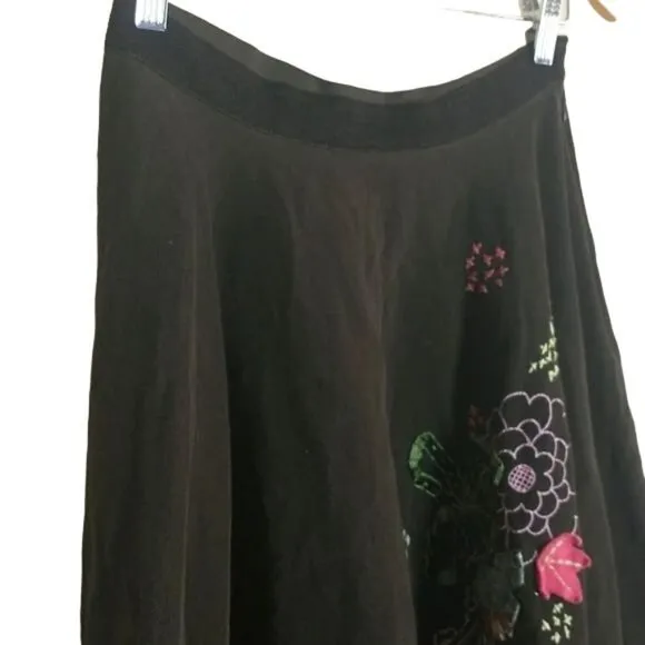 Free People Brown Corduroy Embroidered Skirt Size 2