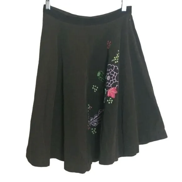 Free People Brown Corduroy Embroidered Skirt Size 2