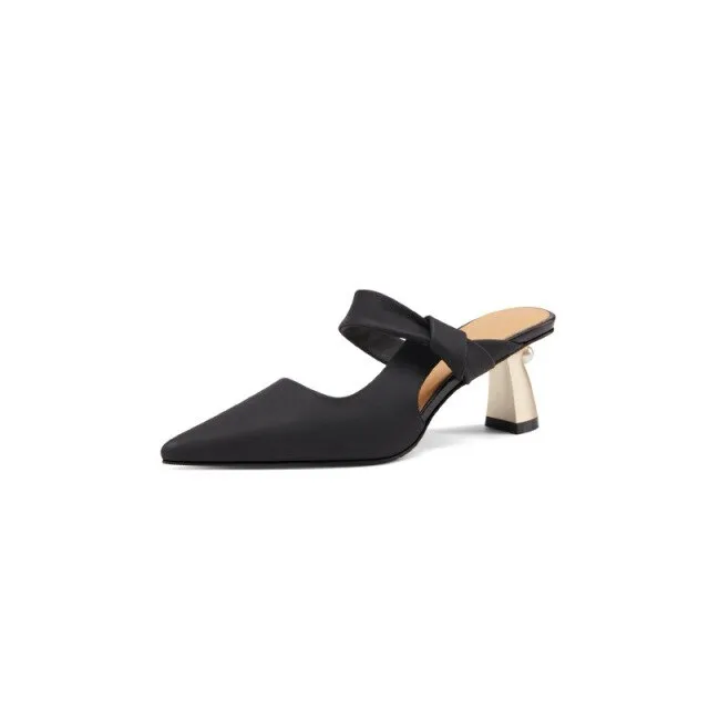 Full leather high heel slippers women