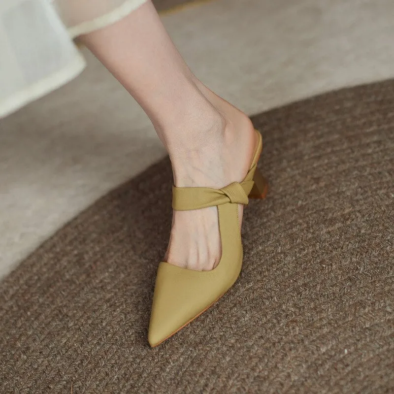 Full leather high heel slippers women