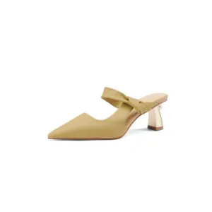Full leather high heel slippers women