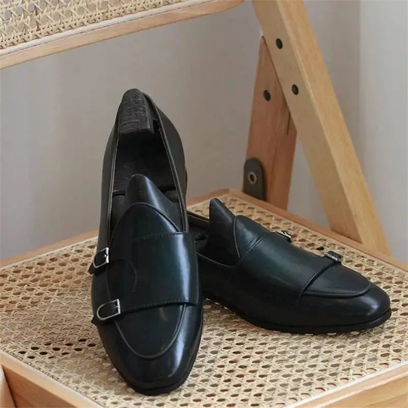 Genuine Leather Men's Loafers with Double Buckle