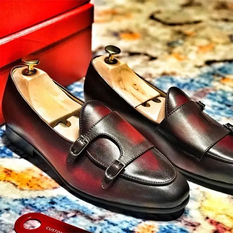 Genuine Leather Men's Loafers with Double Buckle