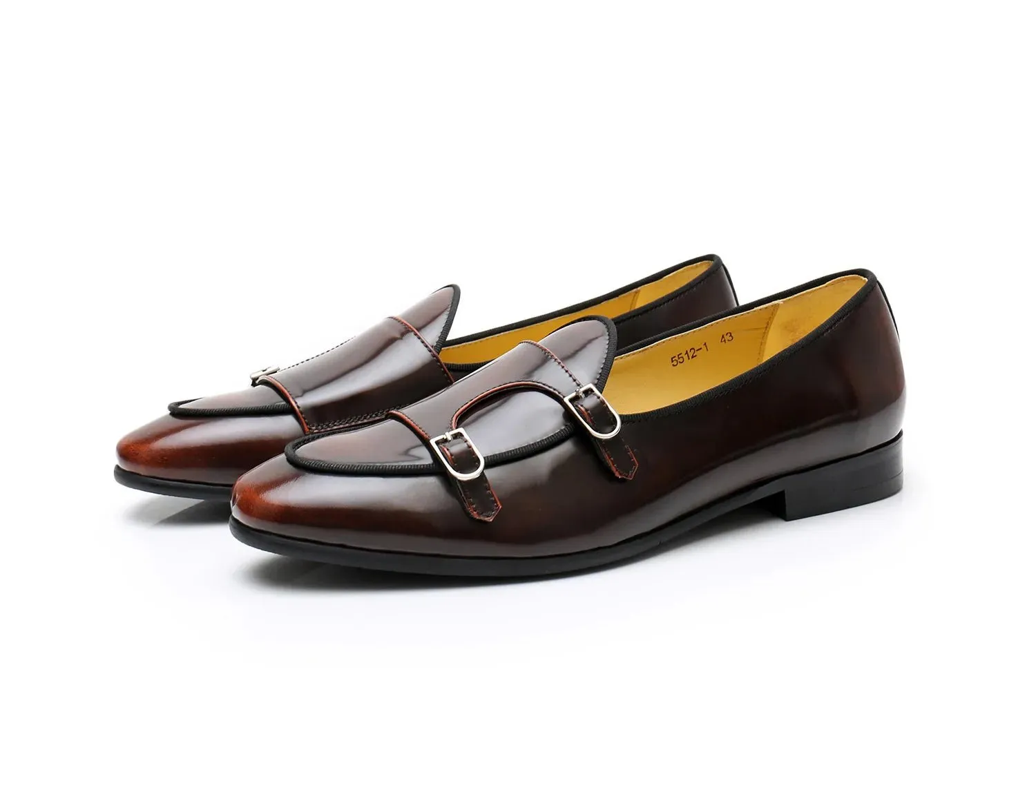 Genuine Leather Men's Loafers with Double Buckle