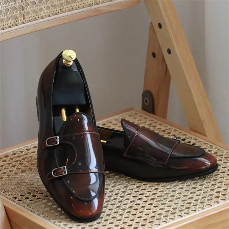 Genuine Leather Men's Loafers with Double Buckle