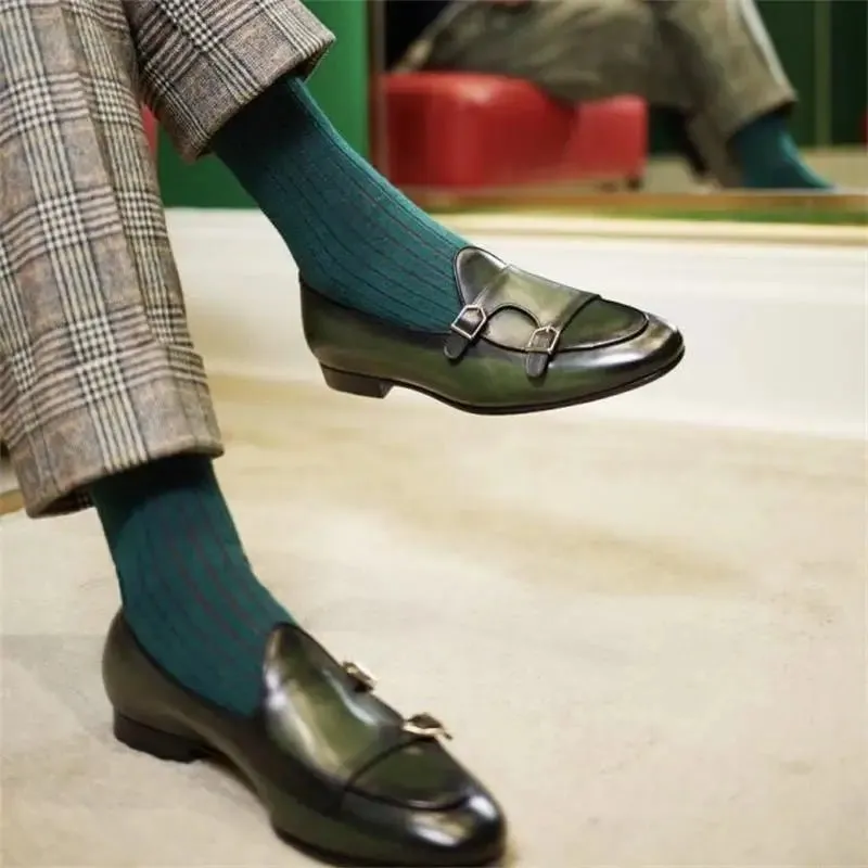 Genuine Leather Men's Loafers with Double Buckle