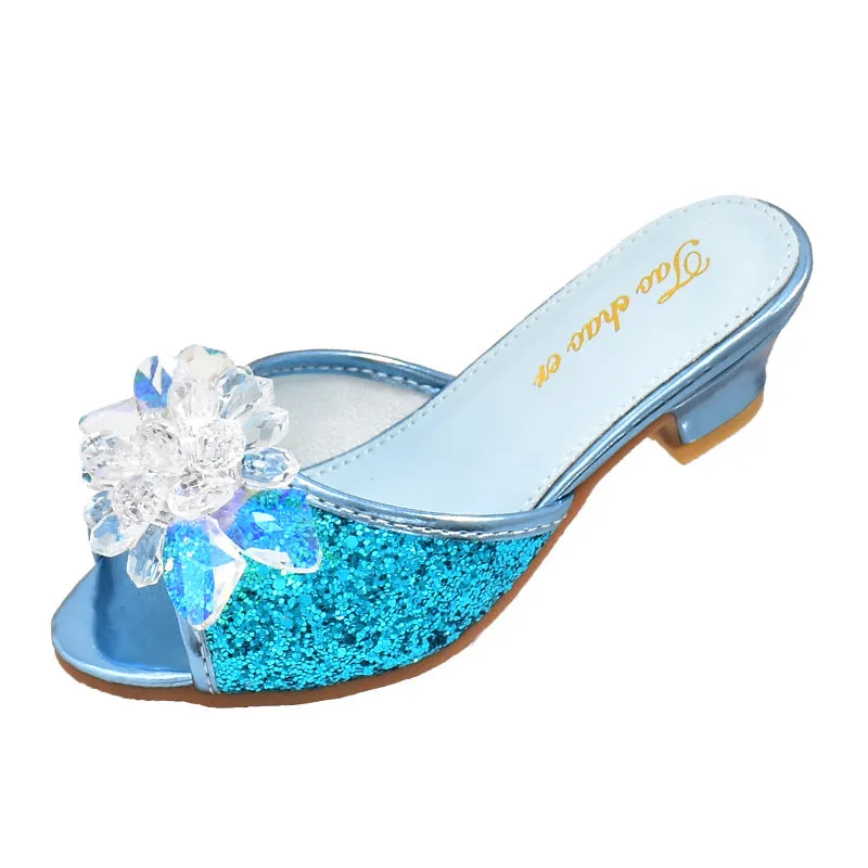 Girls' 3 Slippers  New 4 Kids' Soft-Soled High Heels Korean Style 5 Children Crystal Shoes 6 Open Toe Sandals