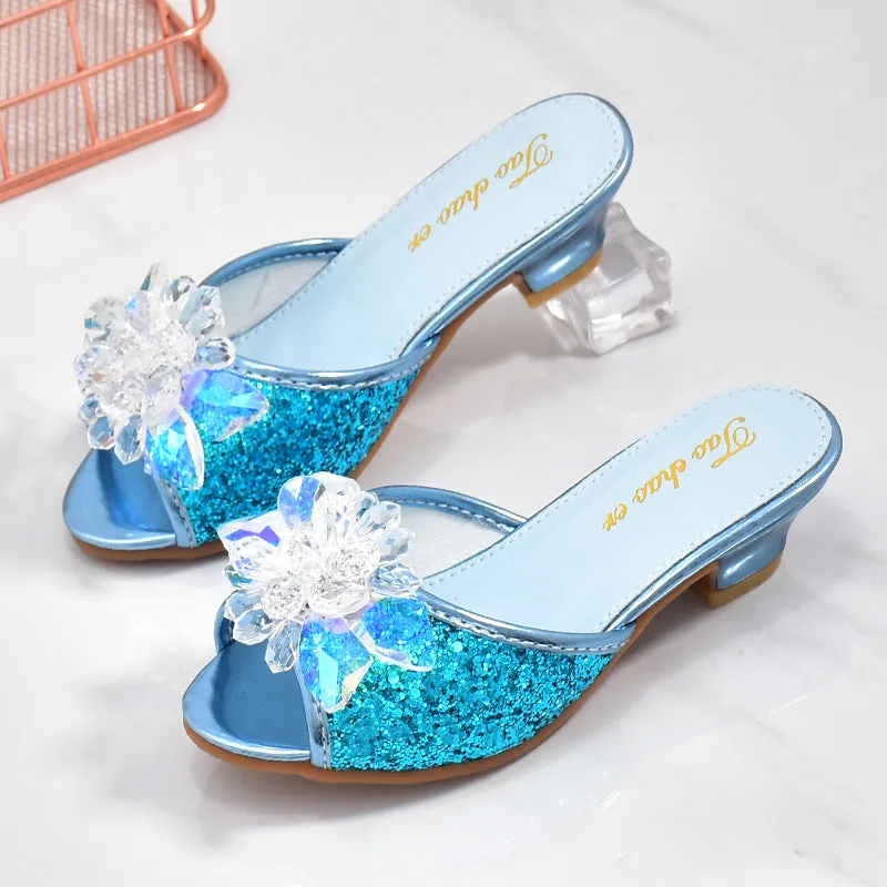 Girls' 3 Slippers  New 4 Kids' Soft-Soled High Heels Korean Style 5 Children Crystal Shoes 6 Open Toe Sandals