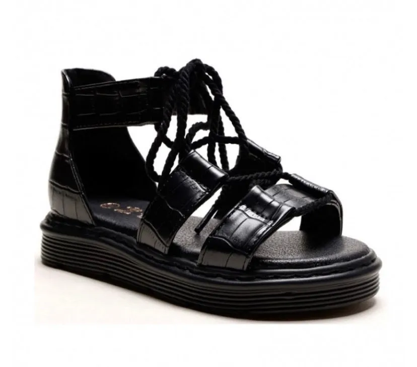 Girls croc print rope tie Sandles