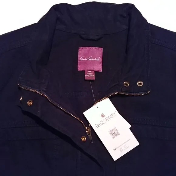Gloria Vanderbilt Dark Blue Cotton Canvas Anorak Utility Jacket Size XXL