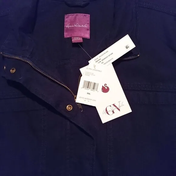 Gloria Vanderbilt Dark Blue Cotton Canvas Anorak Utility Jacket Size XXL
