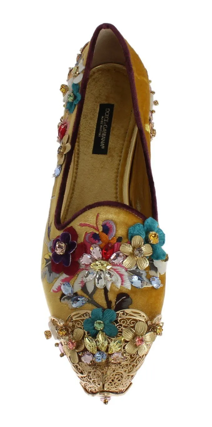 Gold Velvet Crystal Loafers