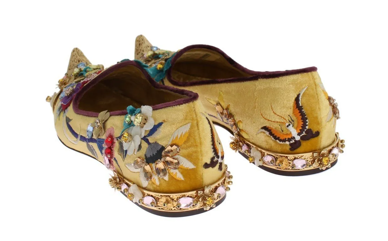 Gold Velvet Crystal Loafers