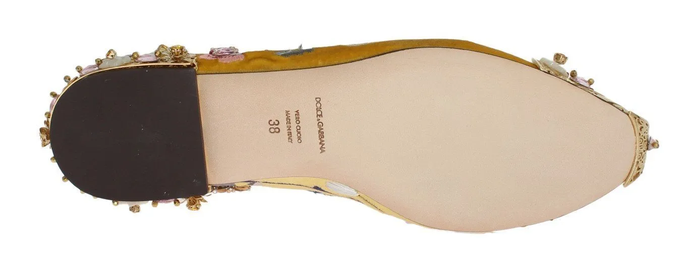 Gold Velvet Crystal Loafers