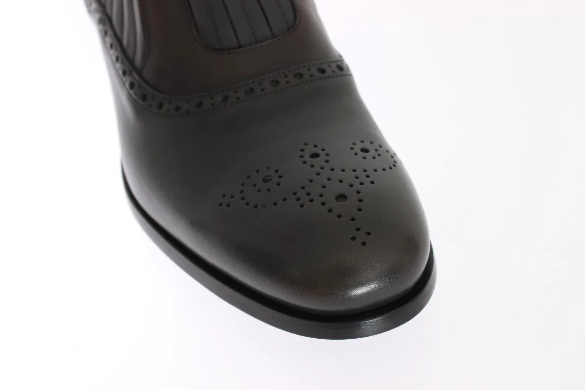 Gray Brown Leather Dress Loafers