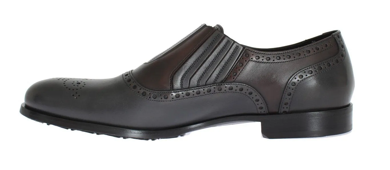 Gray Brown Leather Dress Loafers