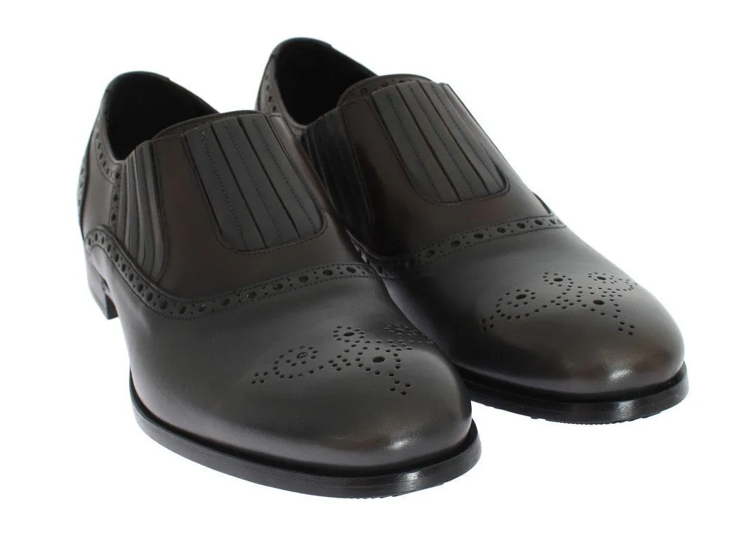 Gray Brown Leather Dress Loafers