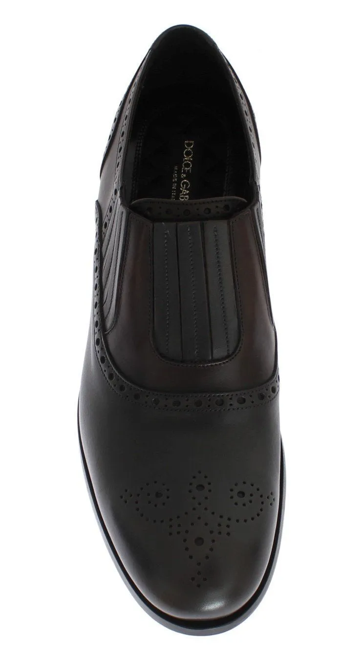 Gray Brown Leather Dress Loafers