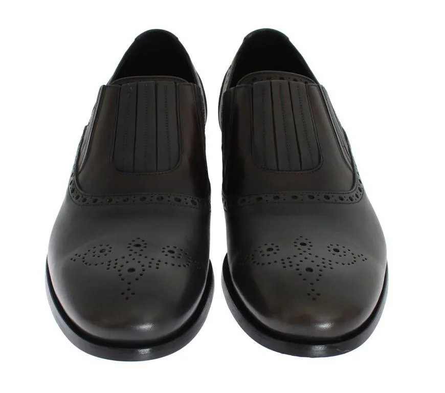 Gray Brown Leather Dress Loafers