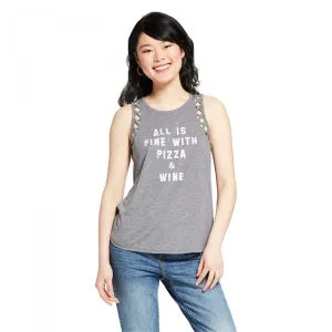 Grayson/Threads Women's All Is Fine With Pizza & Wine Lattice Graphic Tank Top