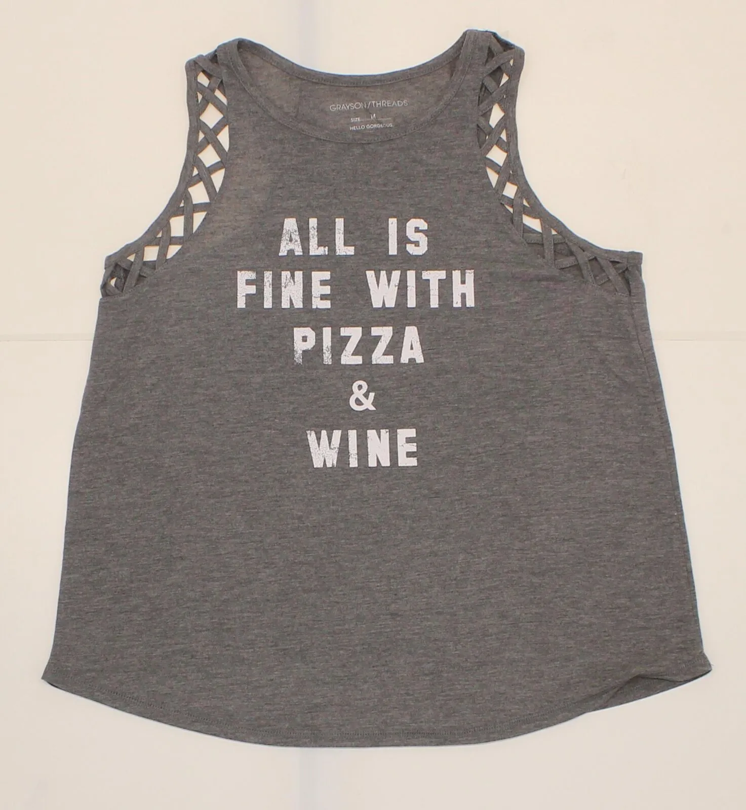 Grayson/Threads Women's All Is Fine With Pizza & Wine Lattice Graphic Tank Top