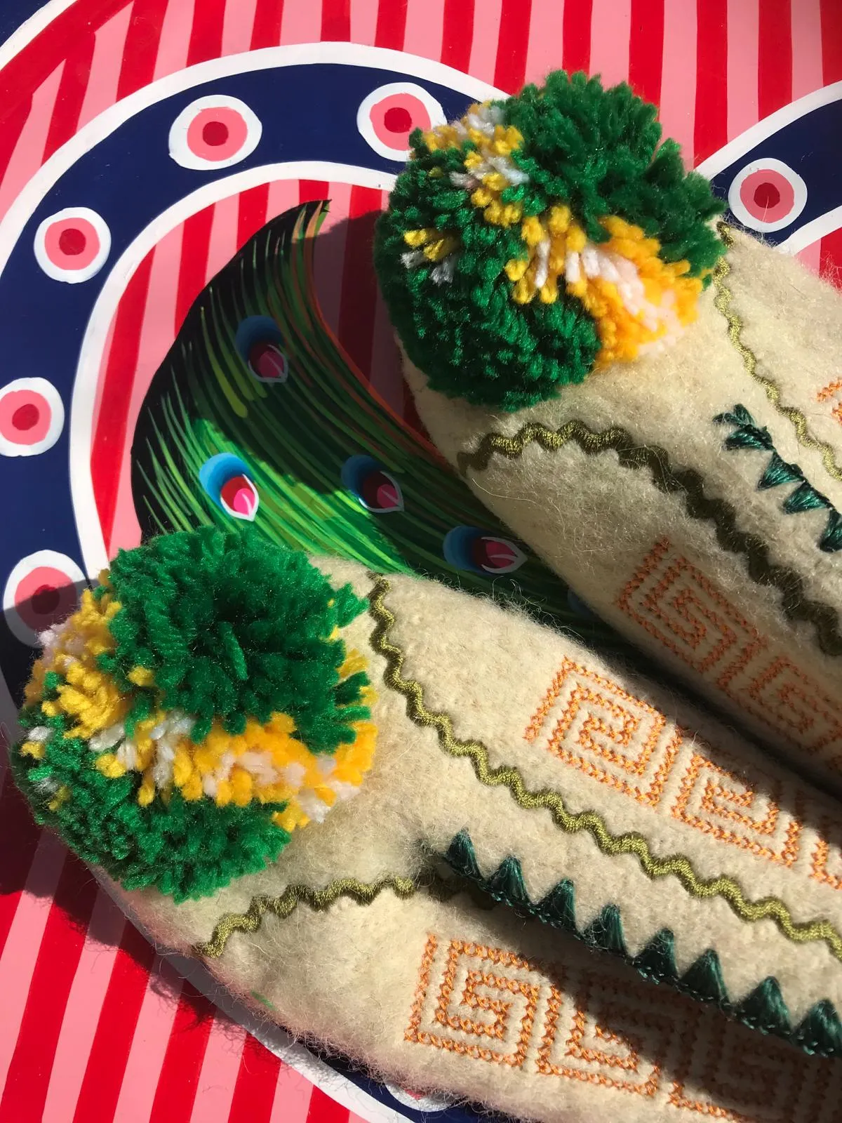 Greek pom pom slippers 43